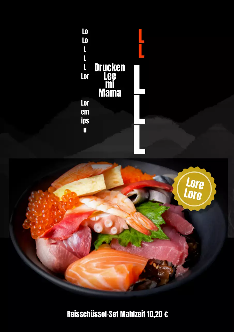 Sashimi-Menü-Poster mit schwarzem Hintergrund