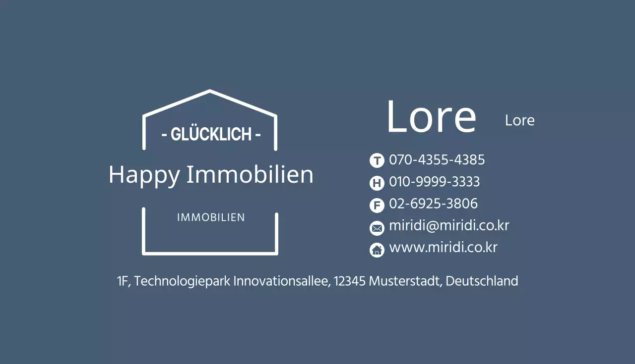 Weiß und marineblau illustrierte Immobilien-Visitenkarte