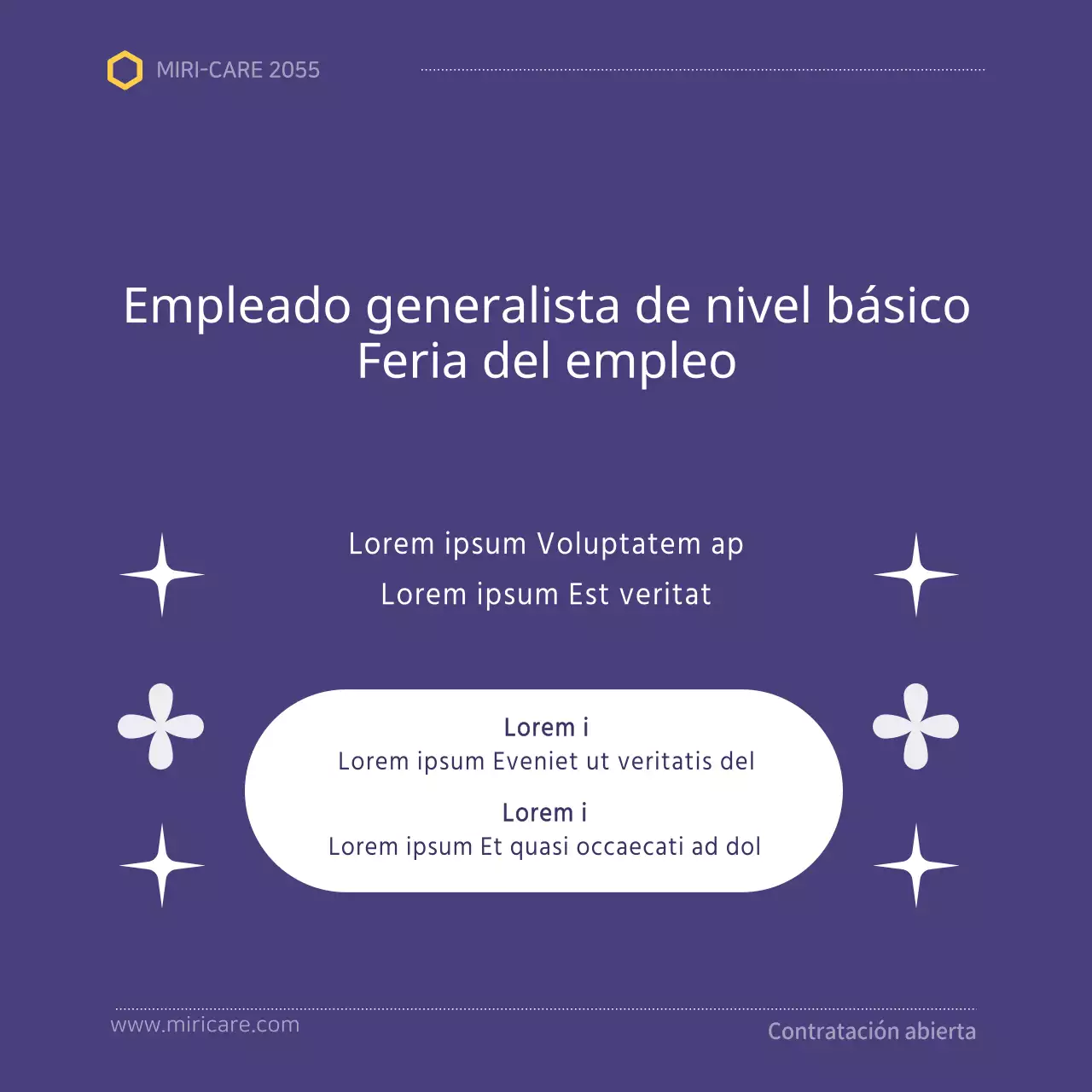 Un sencillo anuncio de contratación en blanco y morado para los nuevos contratados