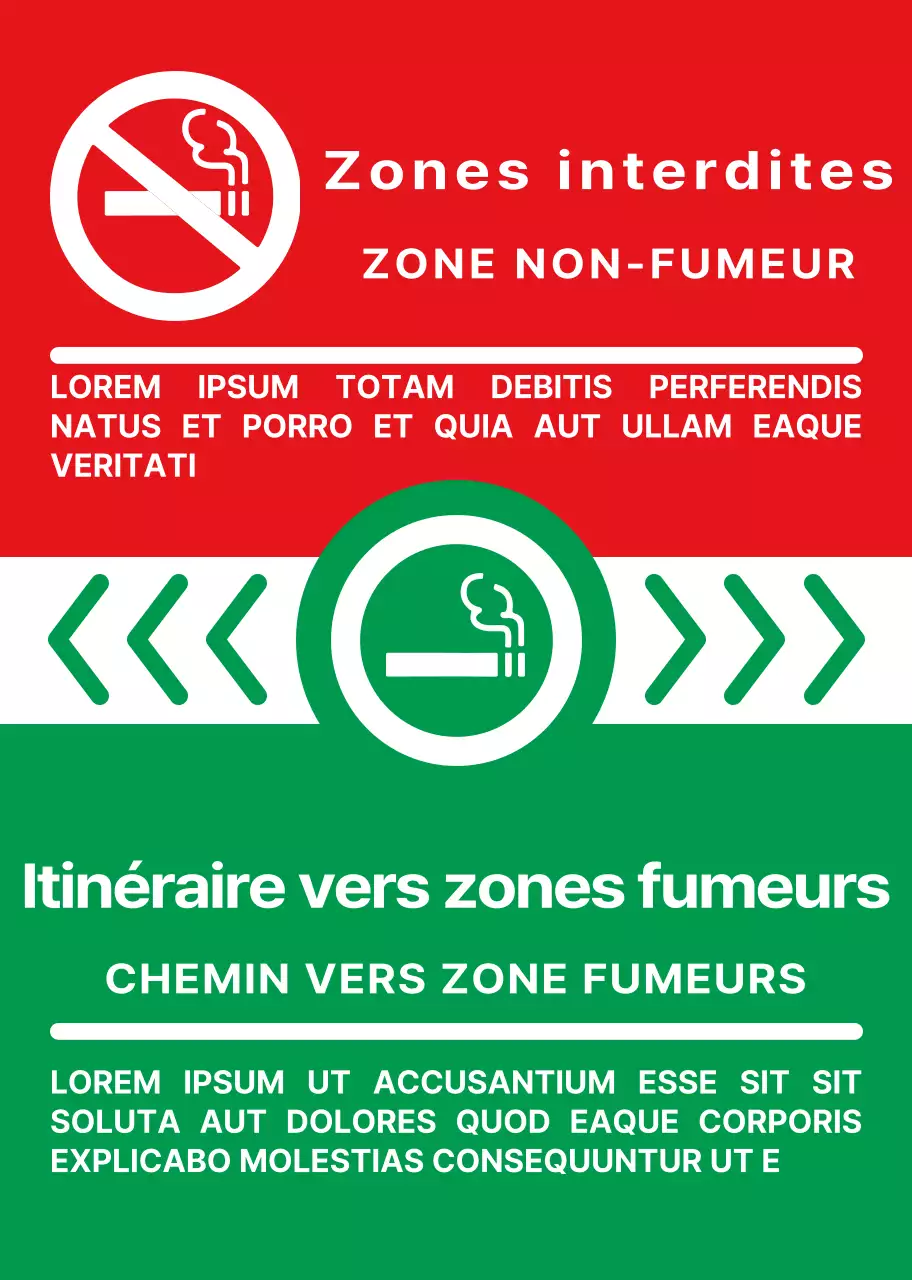 Icône de cigarette simple et propre et combinaison de texte en vert et rouge Style de mise en page Directions