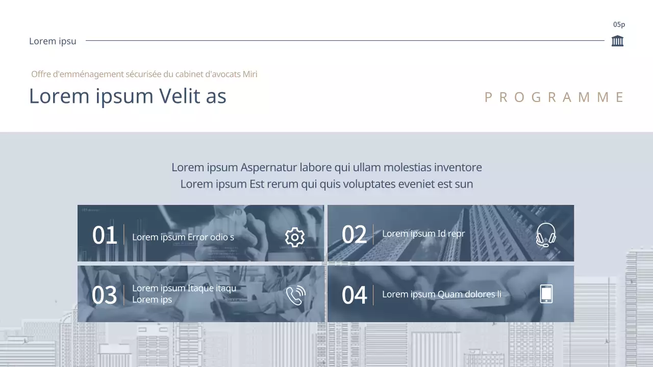 Proposition d'offre d'un cabinet juridique propre en bleu et beige (PPT)