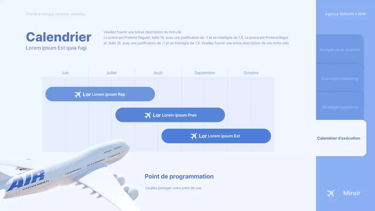 Concept d'avion tridimensionnel bleu clair pour la publicité d'une compagnie aérienne
