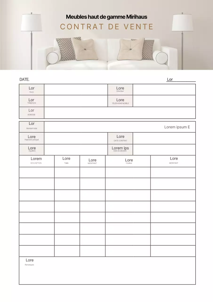 Modèle de contrat de vente de meubles Beige premium