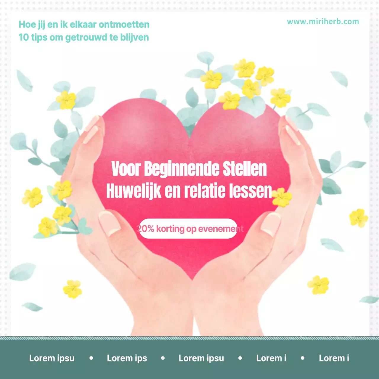 Thema huwelijks- en relatieslessen in roze en groen voor de Dag van het huwelijk (Social Media Squares)