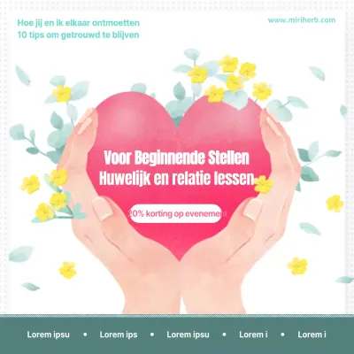 Thema huwelijks- en relatieslessen in roze en groen voor de Dag van het huwelijk (Social Media Squares)