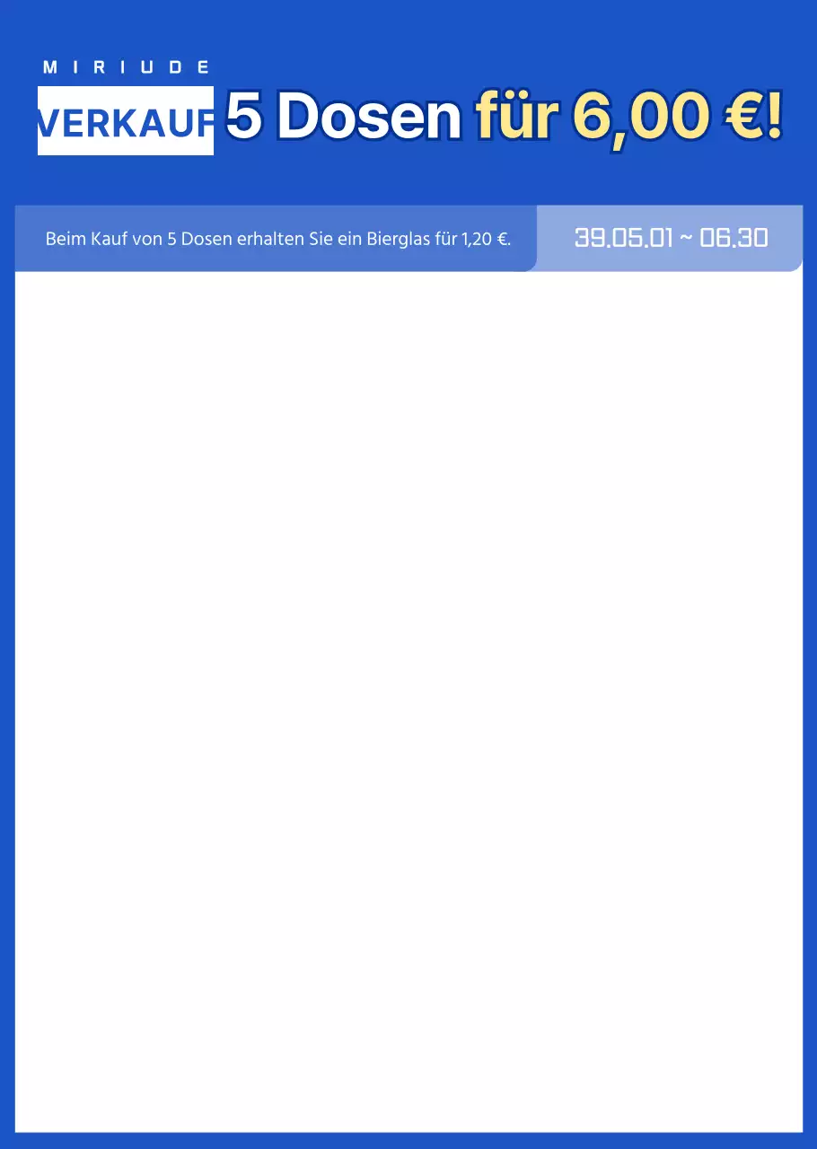 Ankündigung einer Rabattaktion in einem Lebensmittelgeschäft mit hervorgehobenem Text in einem einfachen blauen und gelben Farbschema