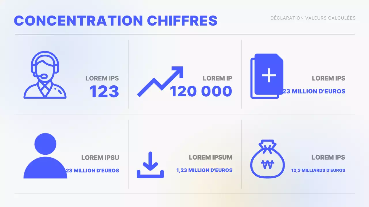 Dégradé jaune et bleu Graphiques et infographies simples Rapport de performance conceptuel