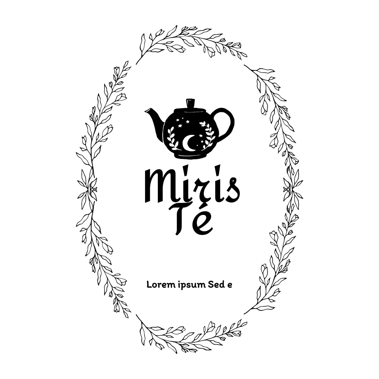 Logotipo de una tetería con ilustración de una tetera en negro