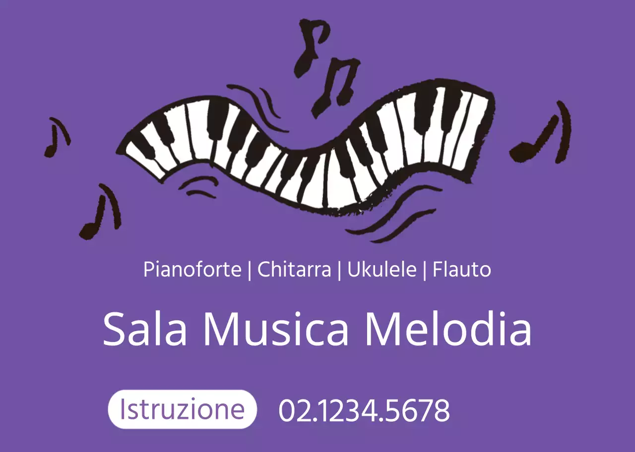 Illustrazione di un pianoforte viola che promuove una scuola di musica