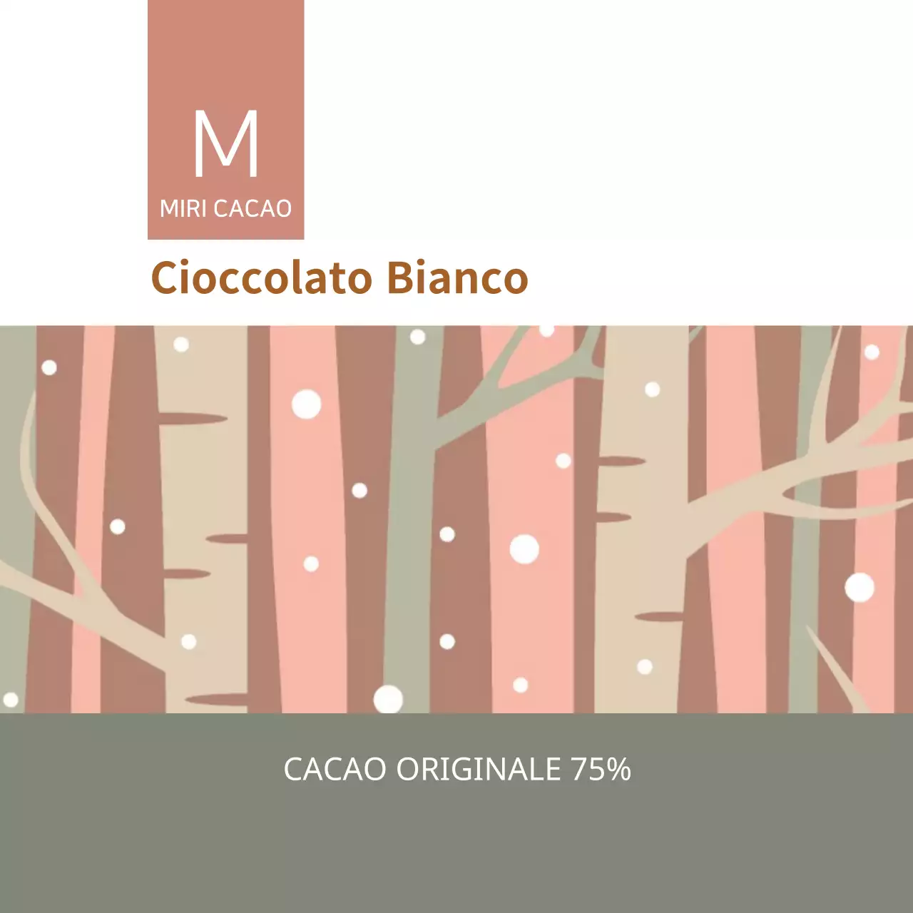 Etichetta per il tè alla cioccolata calda con motivo ad albero verde e marrone