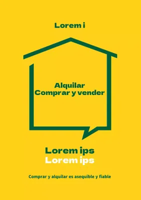 Sencilla pieza promocional con ilustración y texto de una casa amarilla y verde