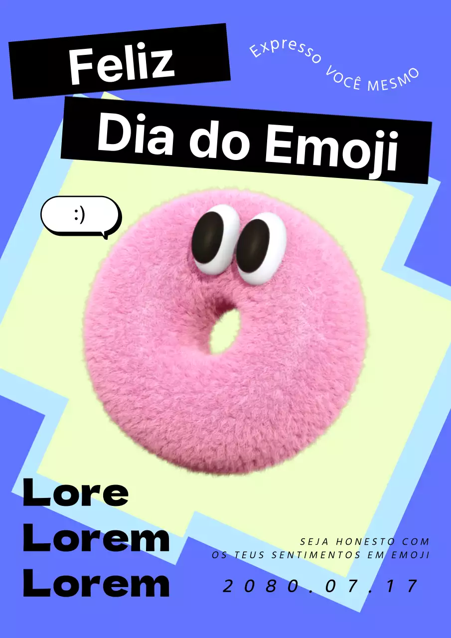 Anúncio do Dia do Emoji 3D Azul e Cor-de-Rosa