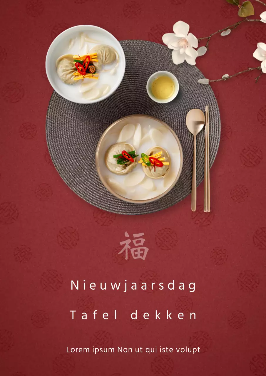 Traditionele nieuwjaarsposter met rode achtergrond