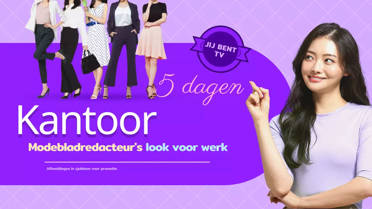 De look van een redacteur van een modetijdschrift voor werk in paars