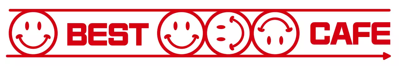 Eenvoudig, strakke tekst en emoji combinatie café in rood