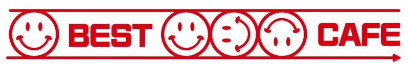 Eenvoudig, strakke tekst en emoji combinatie café in rood