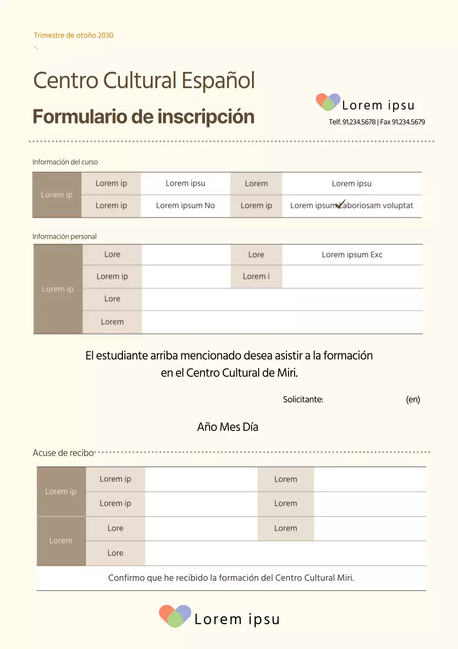 Carta de presentación y formulario de solicitud del centro cultural de Braunton