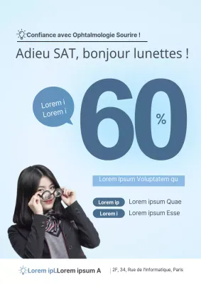 Une vente de chirurgie oculaire soignée avec la photo d'un étudiant portant des lunettes en bleu.