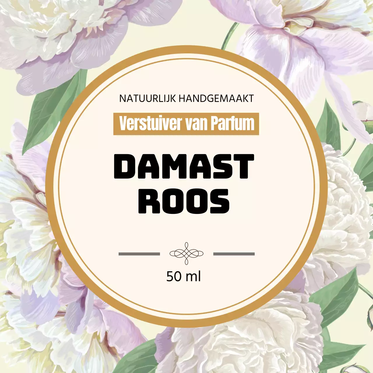 Vintage parfumlabel met gele illustratie