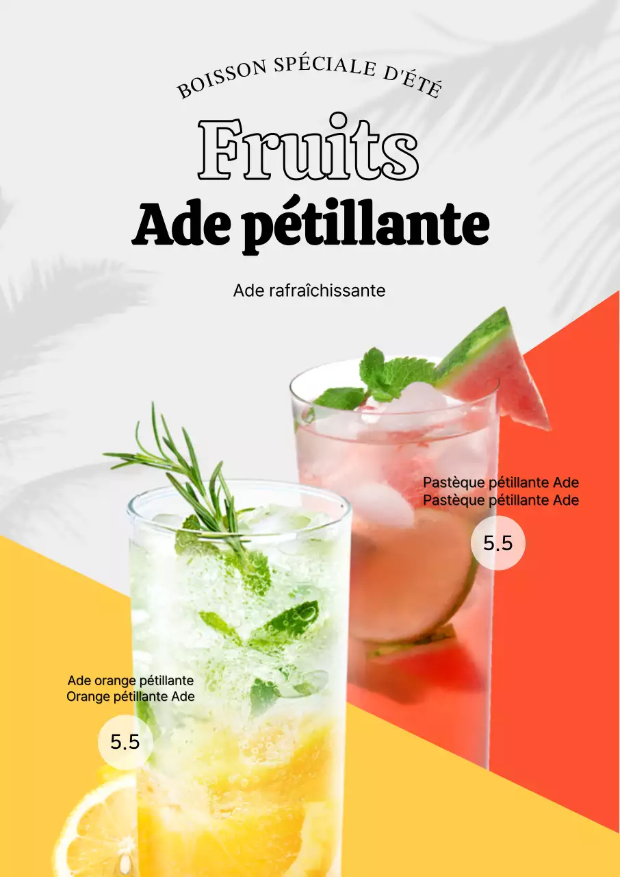 Affiche du nouveau menu du Cafe Summer Aid sur fond gris