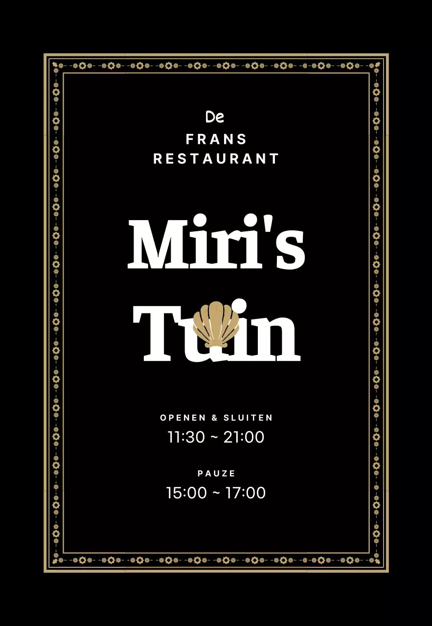 Een Frans restaurant met een sierlijke gouden omlijsting