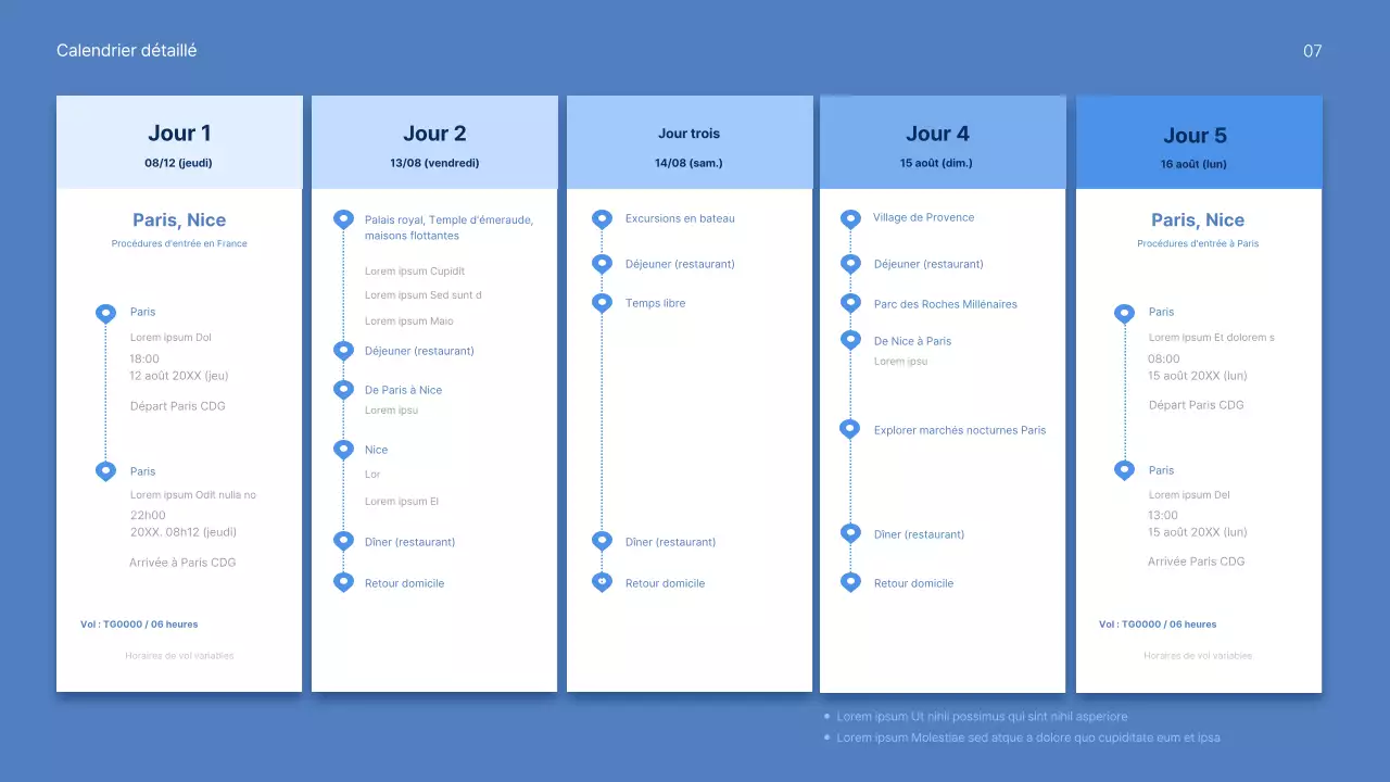 Un produit de croisière simple et épuré, avec des couleurs bleu marine et blanc vif pour une meilleure lisibilité.