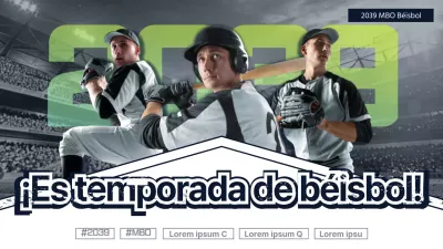 Anuncio de evento de béisbol con un concepto limpio en azul marino oscuro y colores fluorescentes