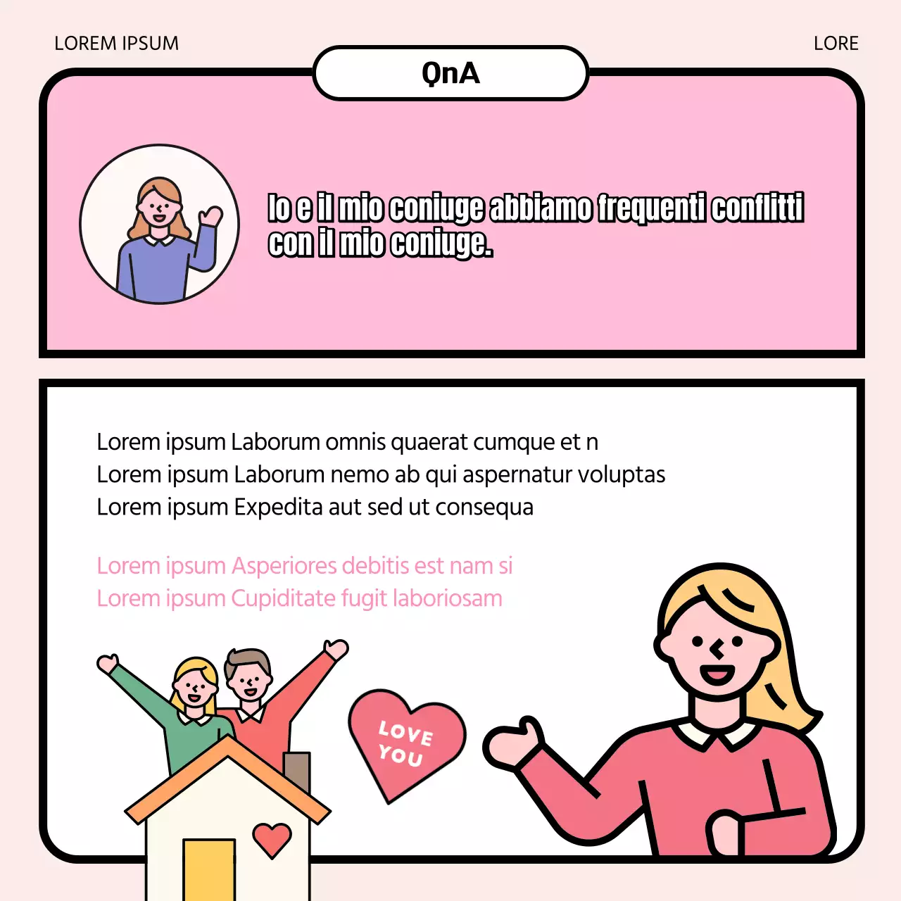 Promuovere una clinica di consulenza di coppia con graziose illustrazioni rosa e azzurre