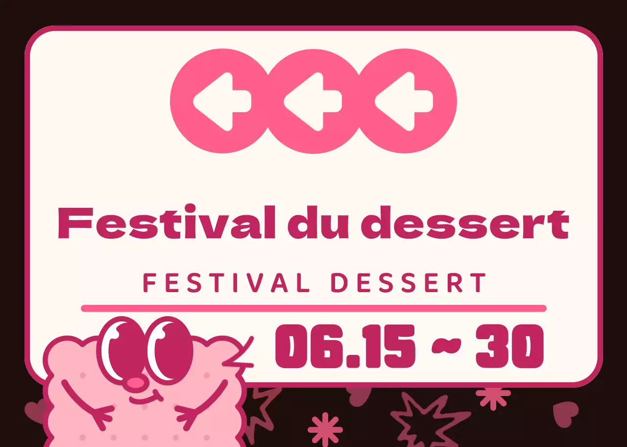Schéma de couleurs marron et rose Mignons personnages en biscuits et bulles de dialogue style illustration Directions vers le festival du dessert