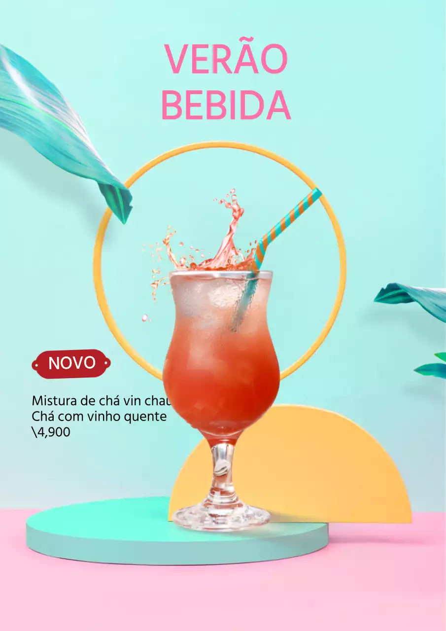 Anúncio de menu de bebidas sazonais em azul-rosa claro