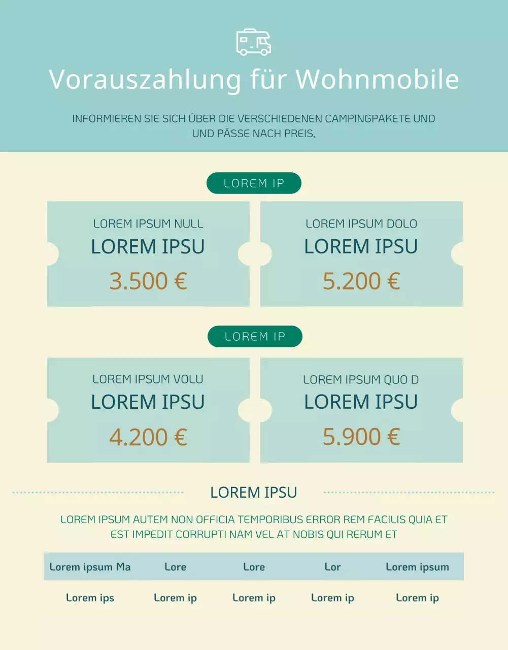 Ein Leitfaden für eine einfache Wohnmobilvermietung in mint und gelb