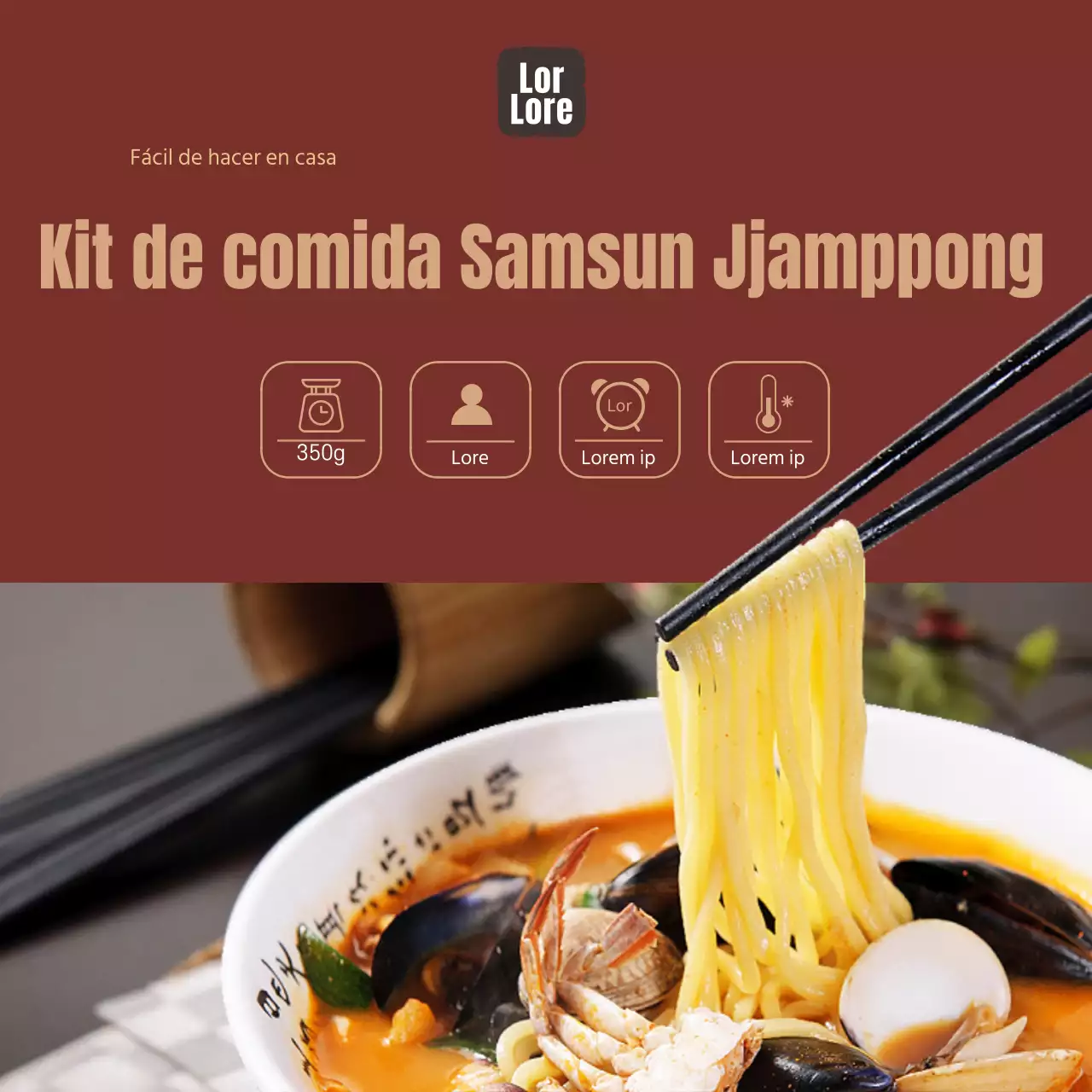 Pegatina de kit de comida china con foto de jjamppong rojo