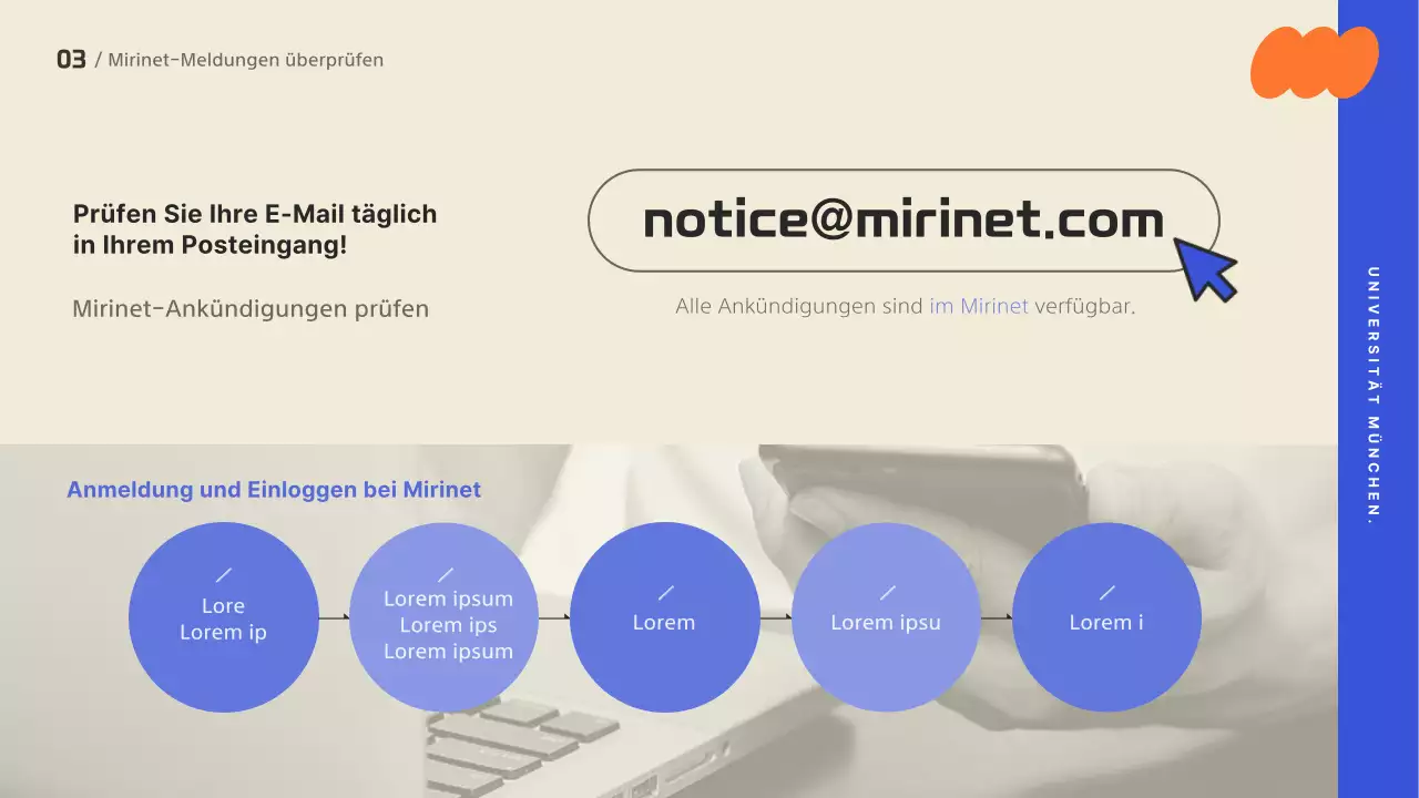 Eine Orientierungspräsentation mit trendigem Design, akzentuiert mit kräftigen Farben.