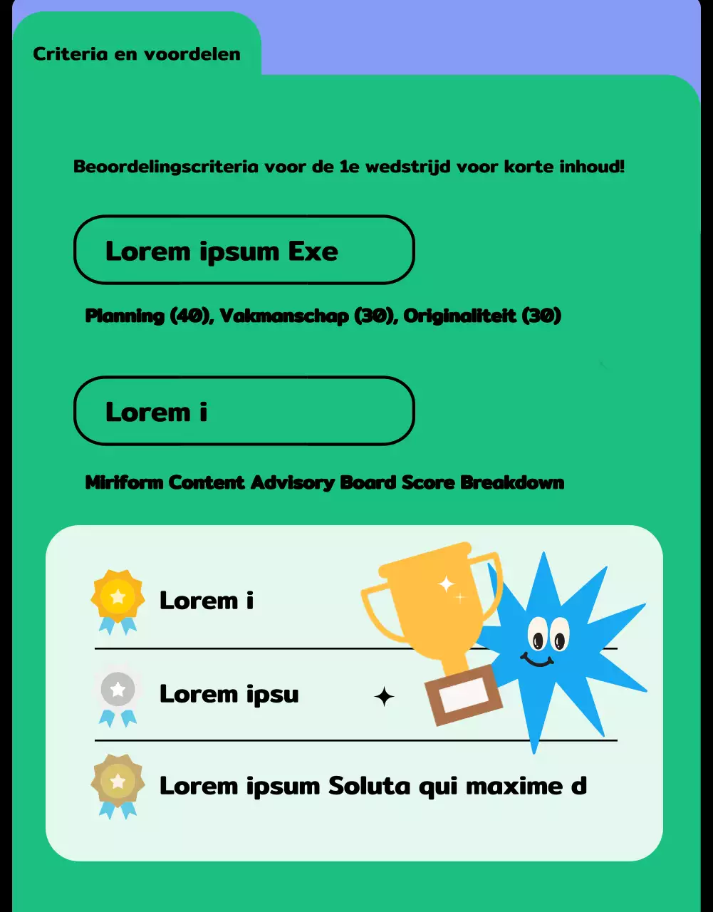 Leuke korte inhoud wedstrijd met kleurrijke vormen en illustraties