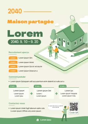 entreprise espace de coworking illustration orange vert proposition share house locataire recrutement web poster
