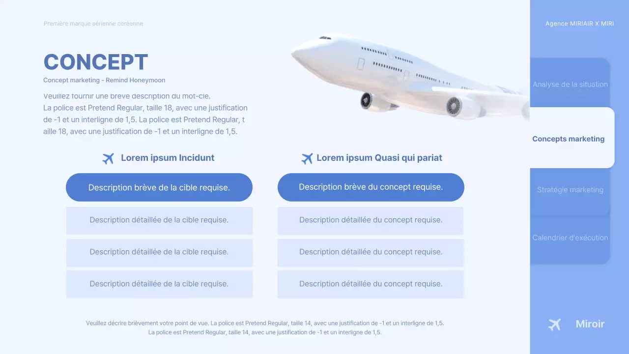 Concept d'avion tridimensionnel bleu clair pour la publicité d'une compagnie aérienne