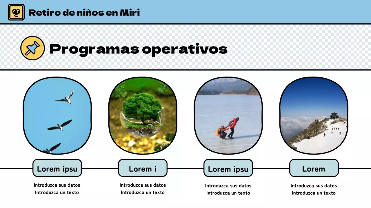 Campamento de invierno para niños con un bonito estilo en azul claro y verde