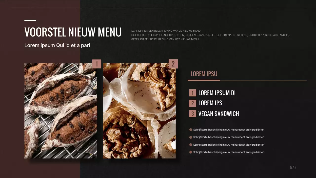 Nieuw menuvoorstel voor een bruinzwarte bakkerij