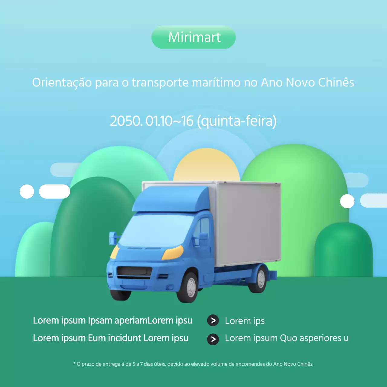 Ilustração de um camião giro azul-céu verde para o Instagram Entrega de férias do Ano Novo Lunar