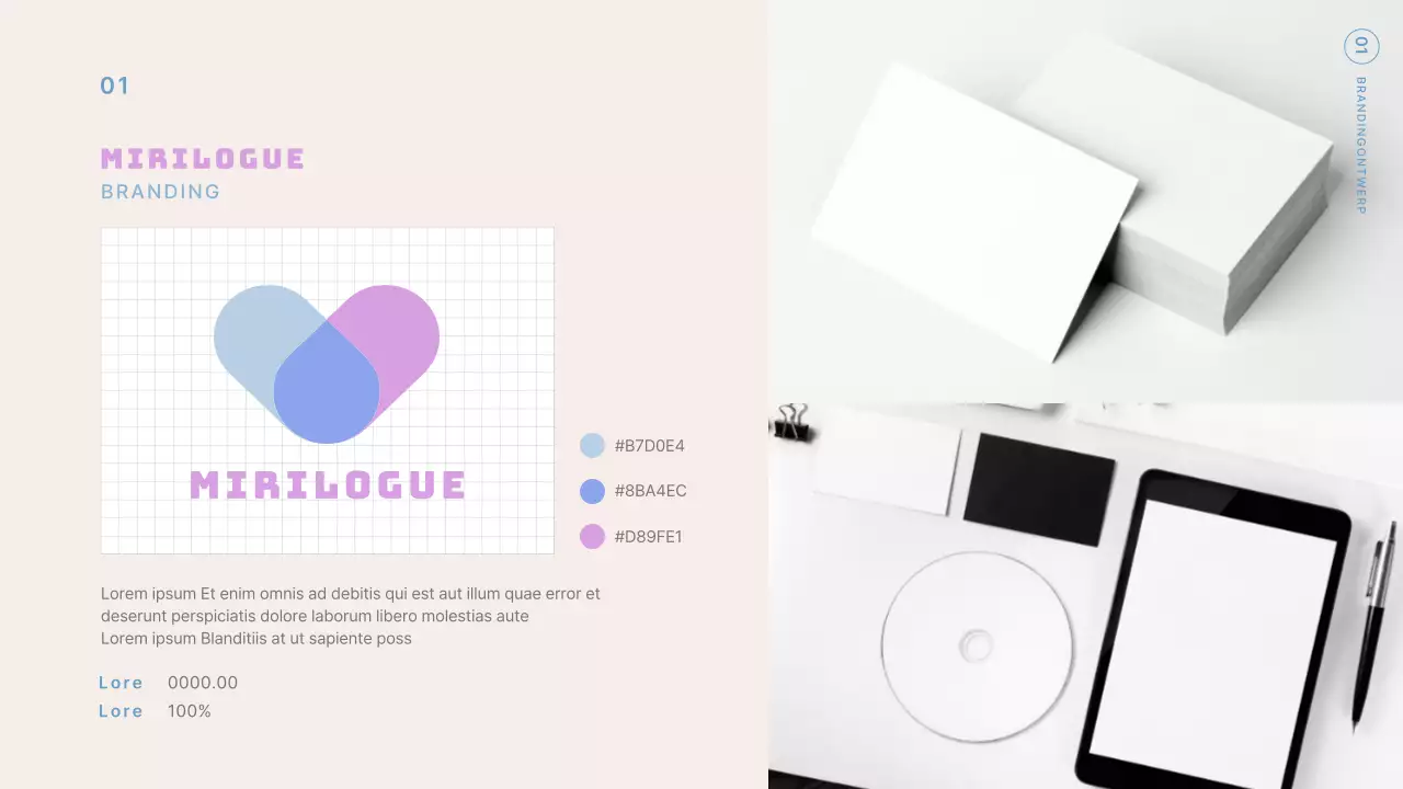 Moderne designerportfolio in beige en lichtblauw