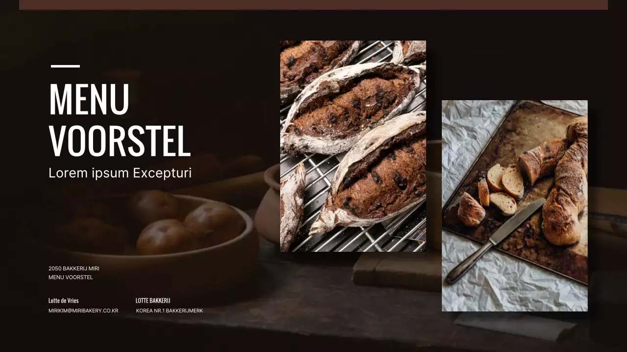 Nieuw menuvoorstel voor een bruinzwarte bakkerij