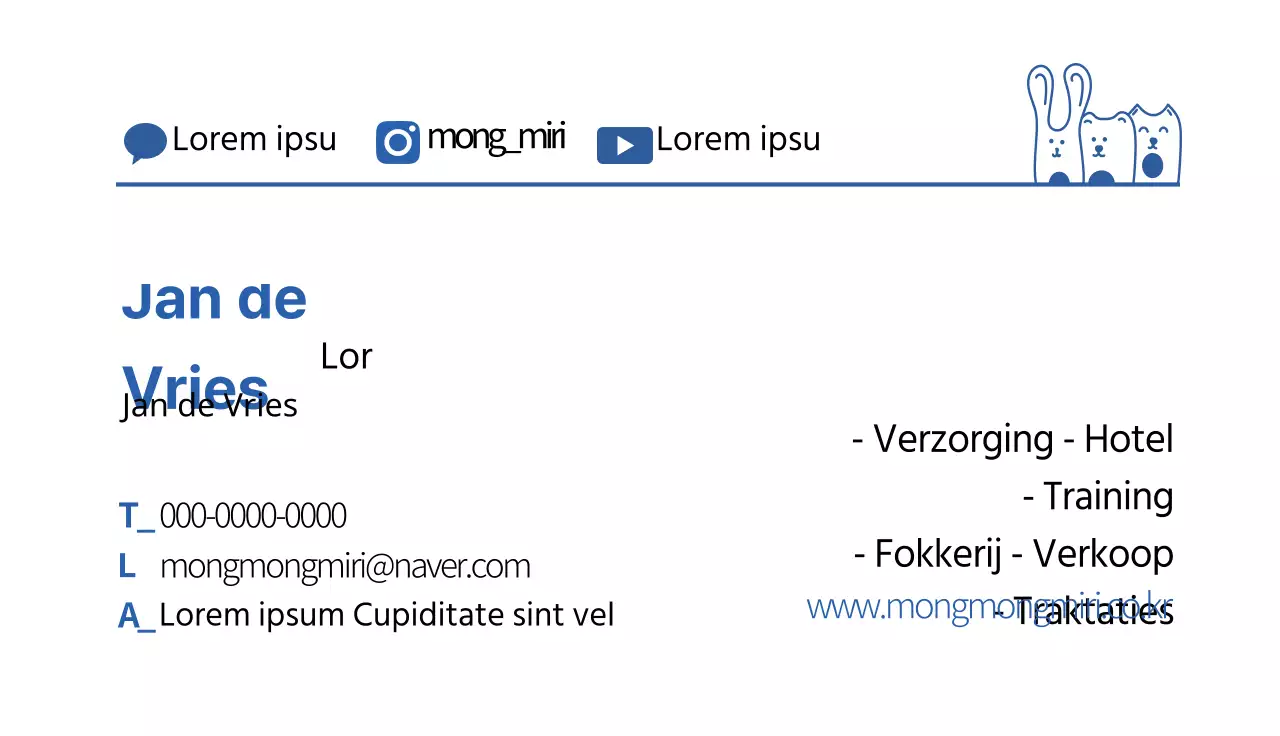 Blauwe illustratie eenvoudig dierencafé