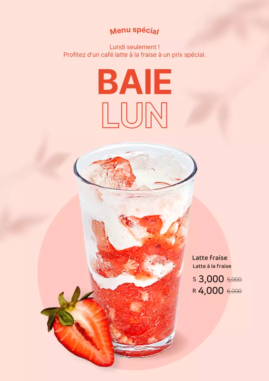 Affiche pour un événement de boissons dans un café avec des ombres sur un fond rose