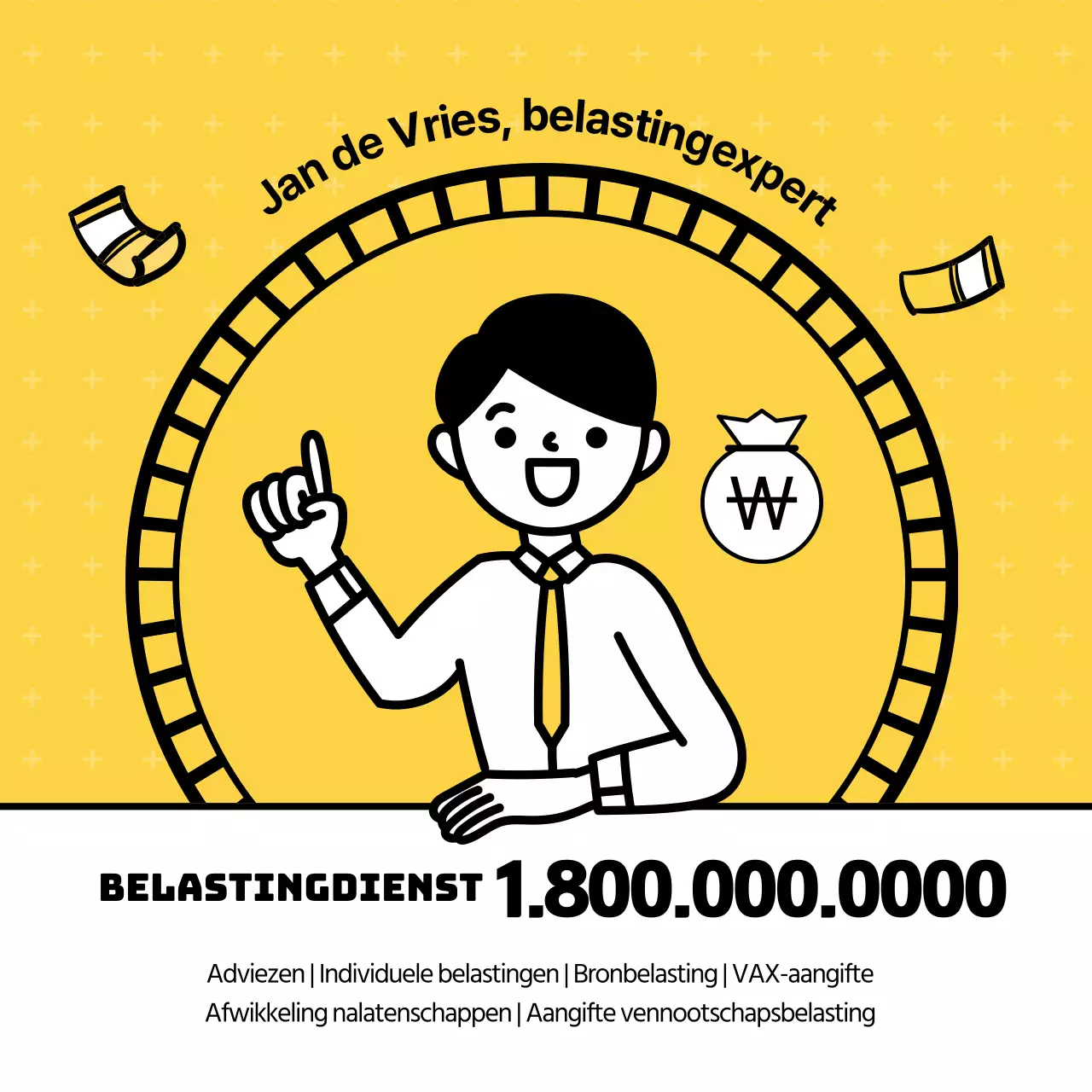 Duidelijke, gele illustraties benadrukken tips voor belastingbesparing voor gepensioneerden