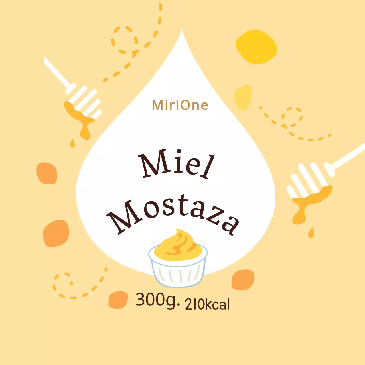 Simpáticas pegatinas circulares amarillas de miel y mostaza para salsas