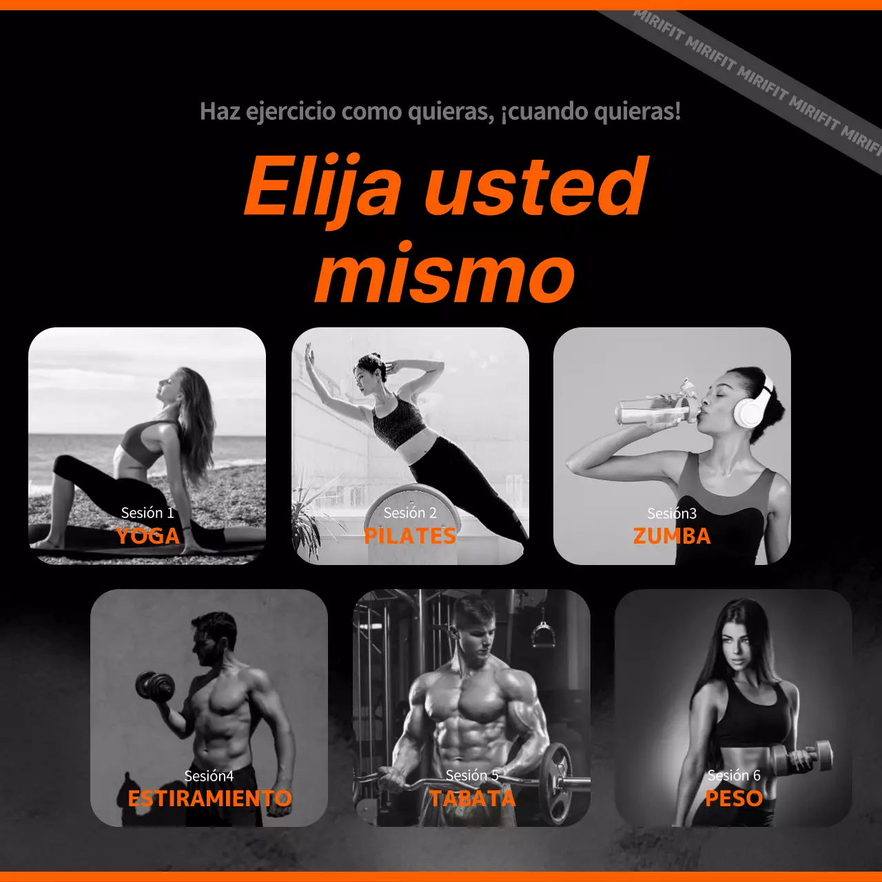 Presentación de los servicios a domicilio en negro y naranja