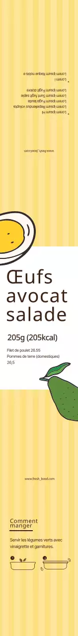 Étiquette illustrée jaune pour salade d'œufs et d'avocats