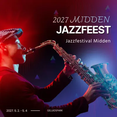 Aankondigingen van muziekfestivals in rood en blauw