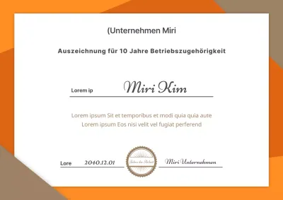 Auszeichnung für 10 Jahre Betriebszugehörigkeit mit einem einfachen Konzept in Gold und Orange