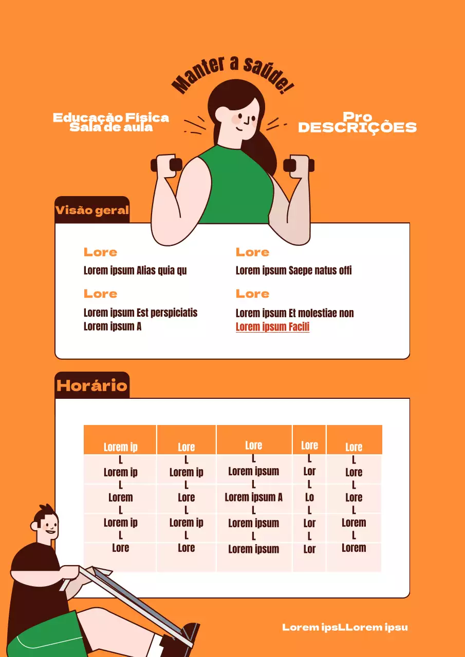 Laranja Verde Tema concetual de programa de aula de ginástica com ilustrações e tabelas simples